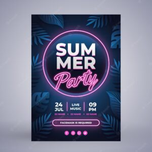 Flat summer party vertical poster template