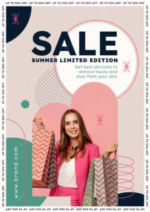 Flat vertical sale poster template with photo
