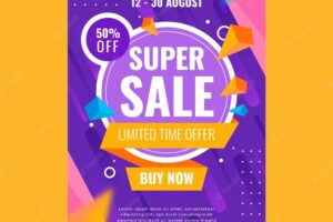 Flat vertical sale poster template