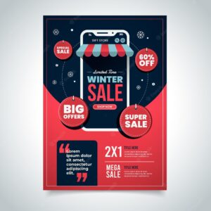 Flat winter sale vertical poster template