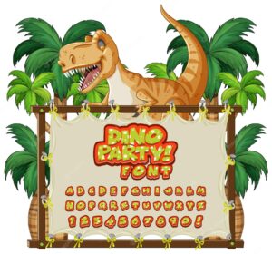 Font design for english alphabets in dinosaur character on canva