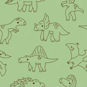Funny seamless pattern with cartoon dinosaurs hand drawn vector doodles for girls boys kids for fashion clothes shirt fabric