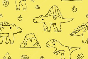 Funny seamless pattern with cartoon dinosaurs hand drawn vector doodles for girls boys kids for fashion clothes shirt fabric