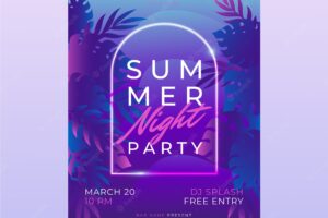 Gradient summer night party poster template with vegetation