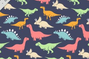 Hand drawn colored kind of dinosaurs pattern