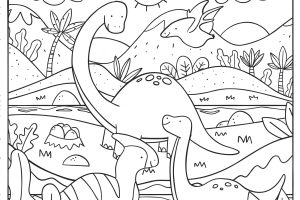 Hand drawn dinosaur coloring book illustration