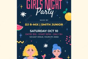 Hand drawn girls night party poster