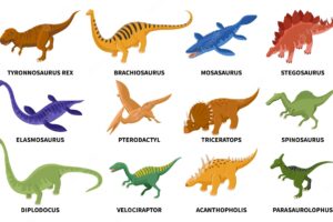 Isometric colored dinosaurs set