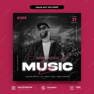 Music live with paper style social media post template