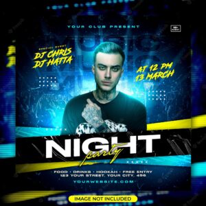 Music night party social media post and flyer template