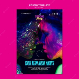 Neon night party poster template
