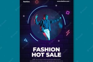 Neon vertical poster template for clothing store sale