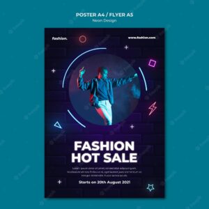 Neon vertical poster template for clothing store sale