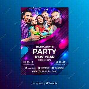 New year 2020 party flyer template with picture