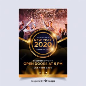 New year 2020 party poster template with photo