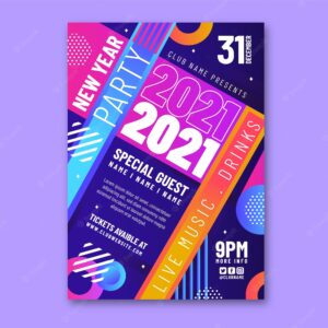 New year 2021 party poster template in flat design
