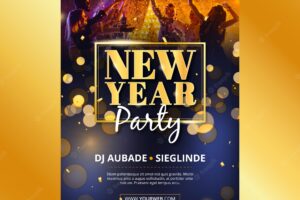 New year party poster template with photo