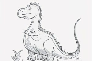 One line drawing of dinosaurs cartoon white background made by aiartificial intelligence