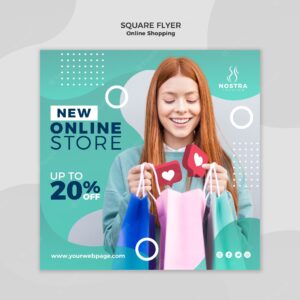 Online shopping concept square flyer template