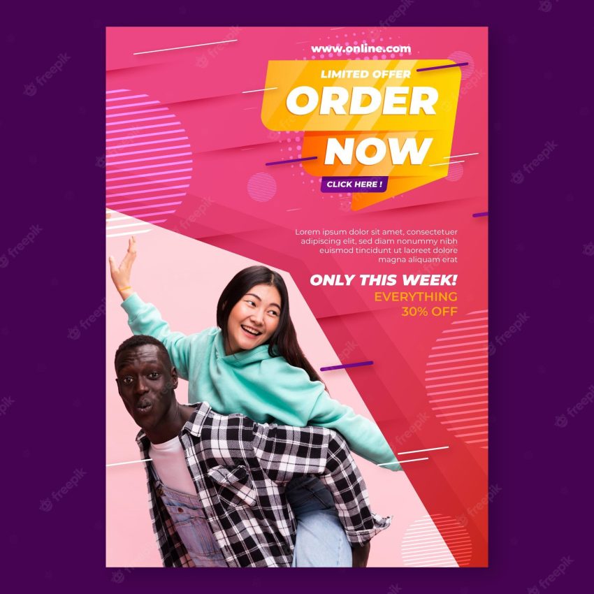 Online shopping with couple poster template