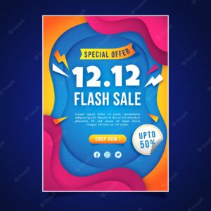 Paper style 12.12 sale vertical poster template