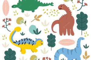 Pattern design fabric collection of dino in forest
