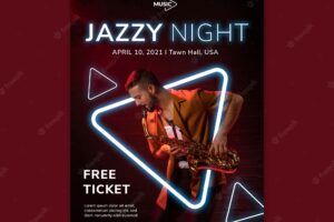 Poster template for neon jazz night event