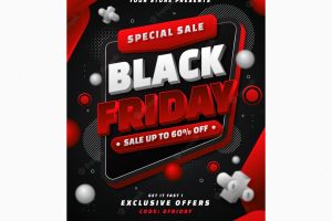 Realistic 3d black friday vertical poster template