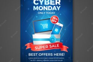 Realistic blue cyber monday poster template
