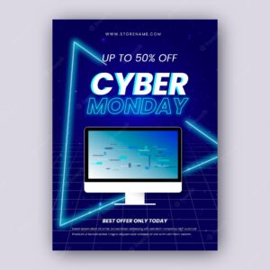 Realistic cyber monday flyer template