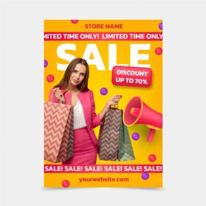 Realistic vertical sale poster template with photo