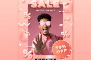 Realistic vertical sale poster template with photo