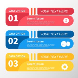 Red, blue and yellow infographic label