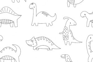 Seamless pattern with funny dinosaurs hand drawn vector doodles for girls boys kids hand drawn childish pattern for fashion clothes shirt fabric