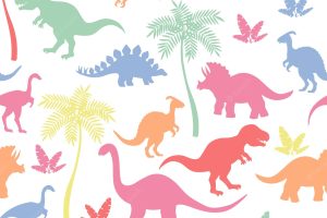 Seamless pattern with multicolored dinosaur silhouettes