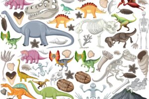 Set of different prehistoric dinosaur animal
