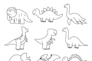 Set of element doodle dino dinosaurs set coloring for kids