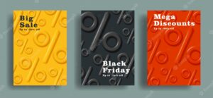 Set of leaflets or banner background with 3d percentage symbol flyer template in different colors