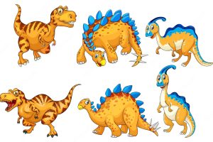 Set of orange dinosaur cartoon characters