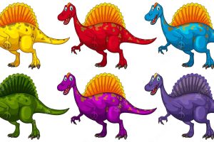 Set of spinosaurus dinosaur cartoon character