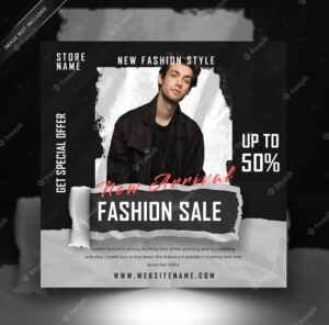 Social media post template fashion sale with a plastic texture design psd template