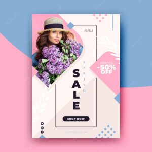 Spring sale flyer template with photo