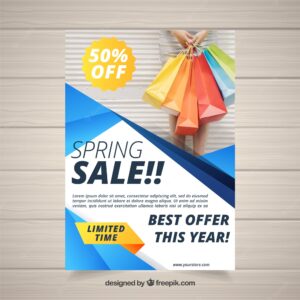 Spring sale flyer with abstract shapes