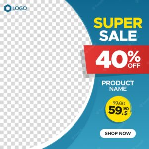 Square super sale banner template with discount and empty abstract frame for social media, instagram post and web
