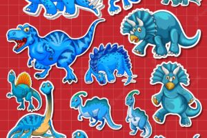 Sticker set of different dinosaur cartoon characters