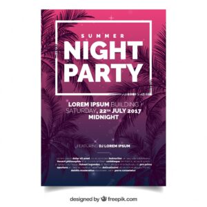 Summer party brochure with palm trees