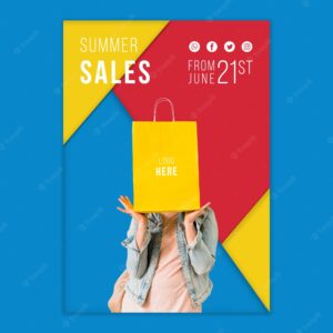 Summer sales banner template with colorful triangular shapes
