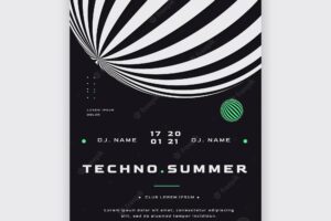Techno music festival in summer poster template