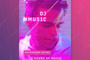 Vertical neon flyer template for music with artist