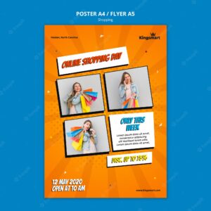 Vertical poster template for shopping with woman holding shopping bags